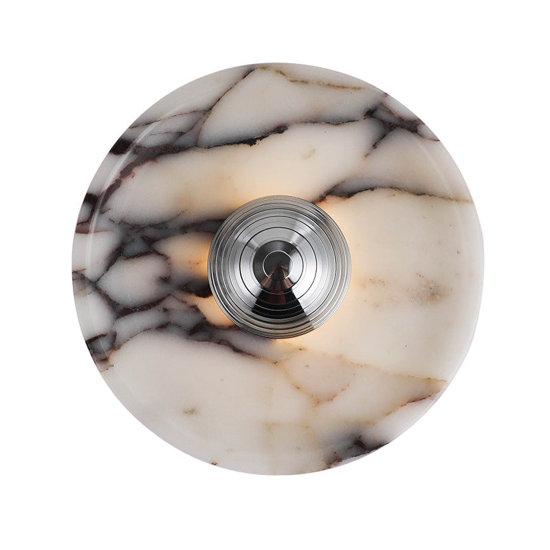 Contemporary Nordic Round Iron Marble LED Wall Sconce Lamp For Bedroom