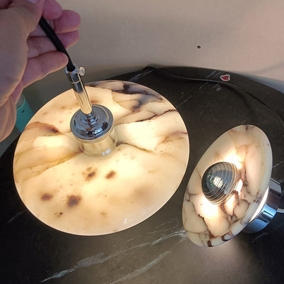 Contemporary Nordic Round Iron Marble LED Wall Sconce Lamp For Bedroom