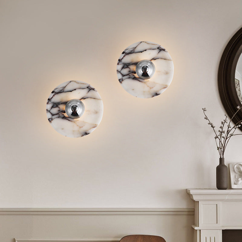 Contemporary Nordic Round Iron Marble LED Wall Sconce Lamp For Bedroom