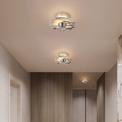 Contemporary Nordic Round Iron Marble LED Wall Sconce Lamp For Bedroom