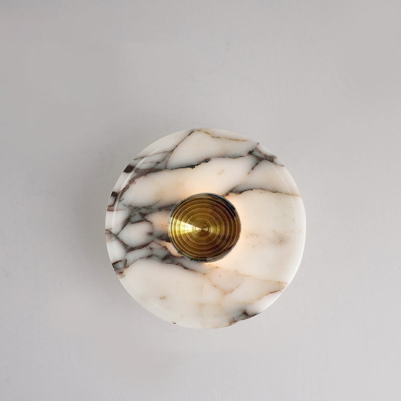 Contemporary Nordic Round Iron Marble LED Wall Sconce Lamp For Bedroom