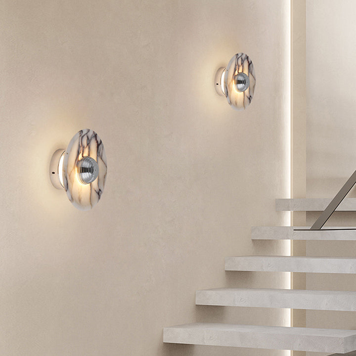 Contemporary Nordic Round Iron Marble LED Wall Sconce Lamp For Bedroom