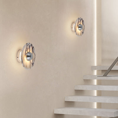 Contemporary Nordic Round Iron Marble LED Wall Sconce Lamp For Bedroom