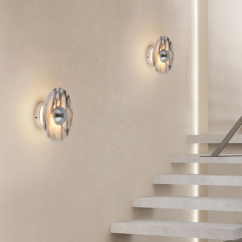 Contemporary Nordic Round Iron Marble LED Wall Sconce Lamp For Bedroom