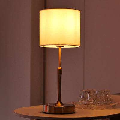 Modern Minimalist Liftable Cylindrical Metal Fabric 1-Light Table Lamp for Bedroom