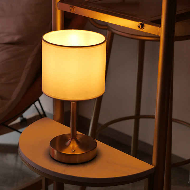 Lampe de table moderne minimaliste en métal cylindrique relevable avec tissu 1 lumière pour chambre 