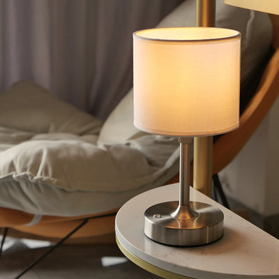 Modern Minimalist Liftable Cylindrical Metal Fabric 1-Light Table Lamp for Bedroom