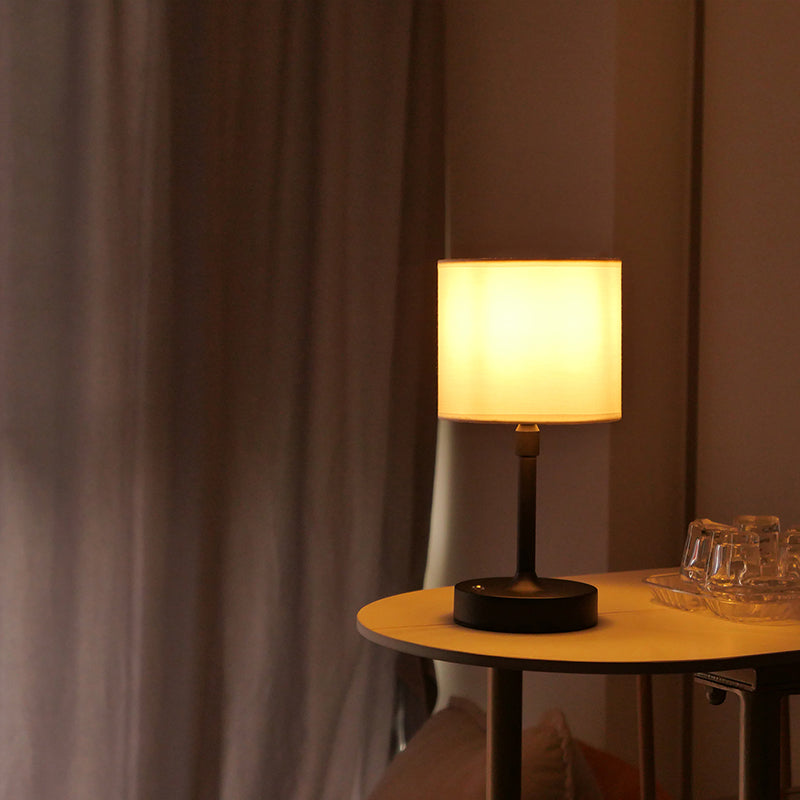 Modern Minimalist Liftable Cylindrical Metal Fabric 1-Light Table Lamp for Bedroom