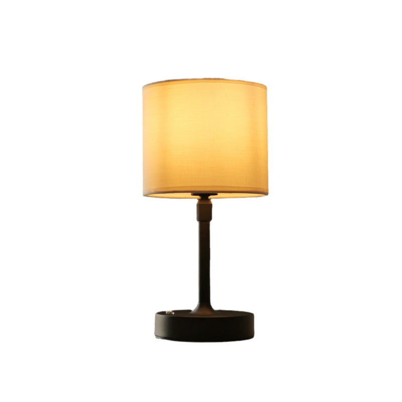 Modern Minimalist Liftable Cylindrical Metal Fabric 1-Light Table Lamp for Bedroom
