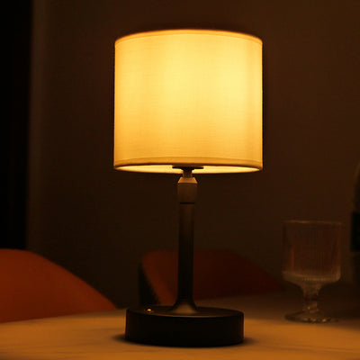 Modern Minimalist Liftable Cylindrical Metal Fabric 1-Light Table Lamp for Bedroom