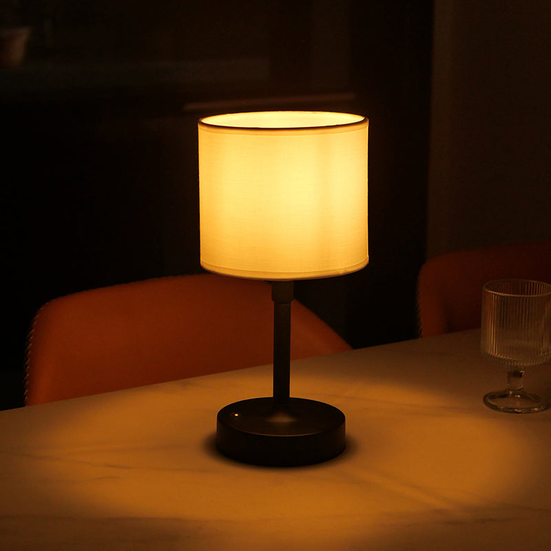 Modern Minimalist Liftable Cylindrical Metal Fabric 1-Light Table Lamp for Bedroom
