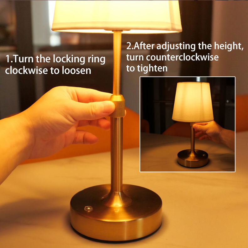 Modern Minimalist Liftable Cylindrical Metal Fabric 1-Light Table Lamp for Bedroom