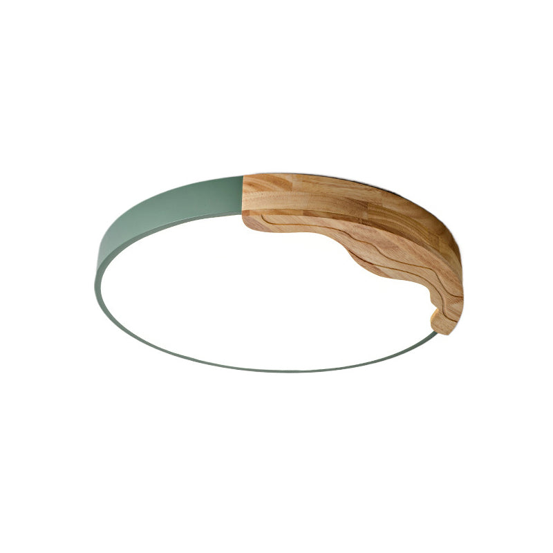 Contemporary Nordic Round Corrugated Iron Oak Acrylic LED Flush Mount Ceiling Light For Bedroom