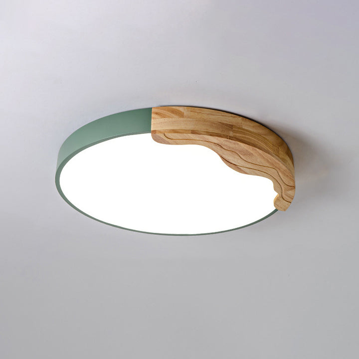 Zeitgenössische nordische runde gewellte Eisen-Eichen-Acryl-LED-Deckenleuchte für das Schlafzimmer 