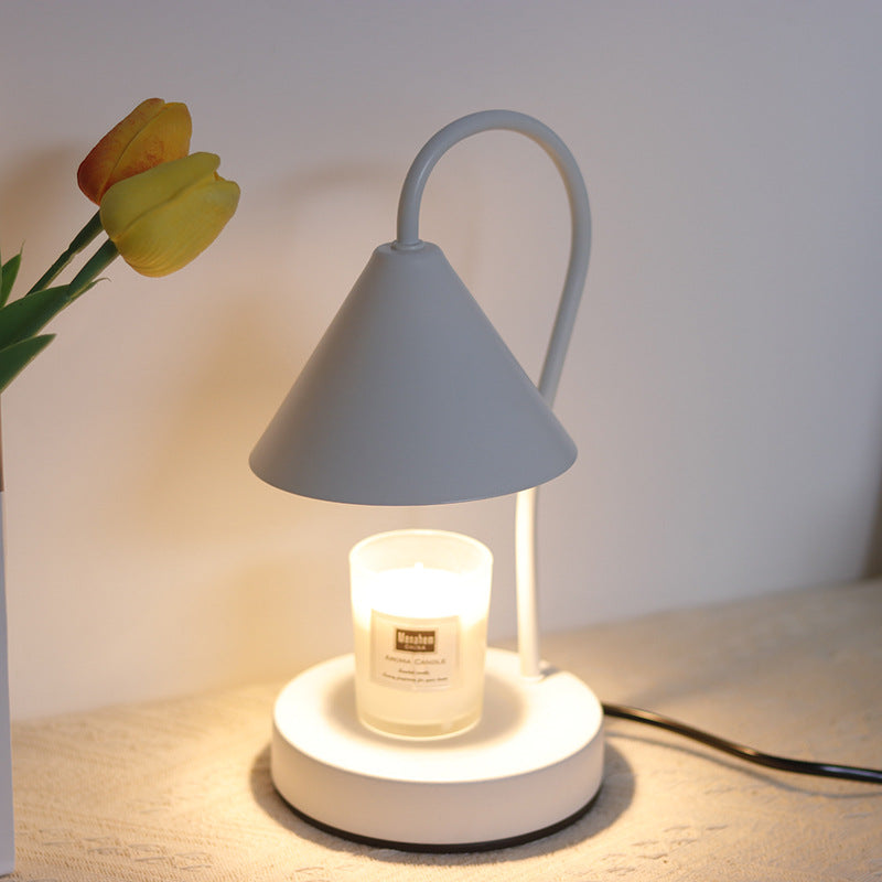 Contemporary Nordic Cone Iron Glass Rubberwood 1-Light Melting Wax Table Lamp For Bedroom