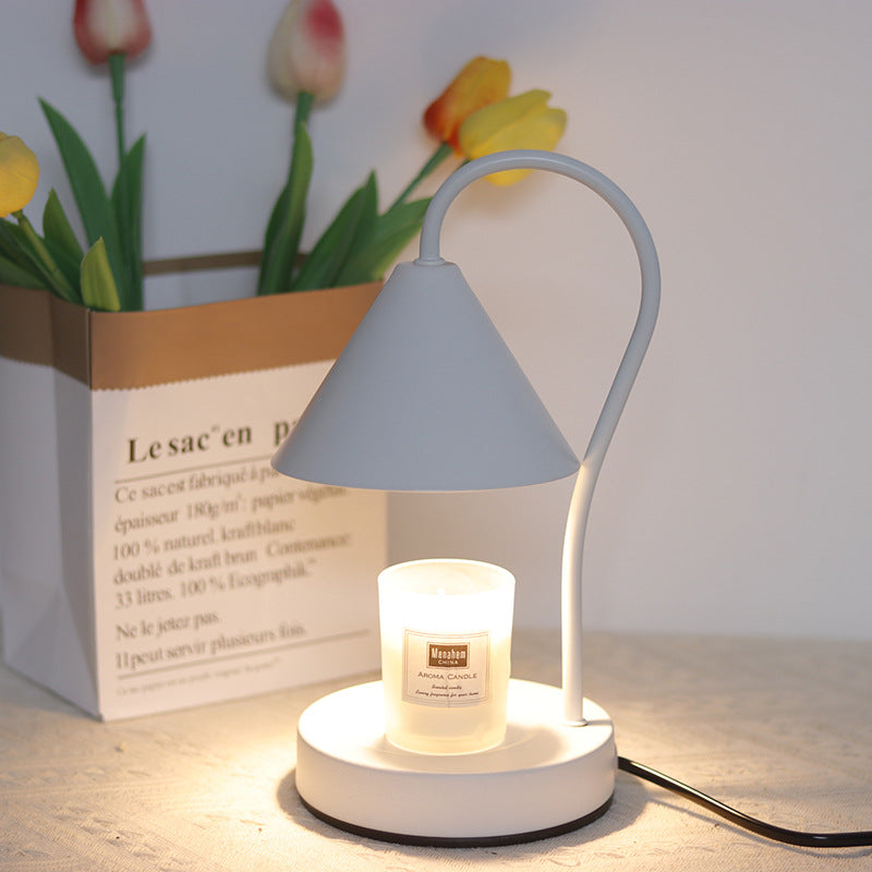 Contemporary Nordic Cone Iron Glass Rubberwood 1-Light Melting Wax Table Lamp For Bedroom