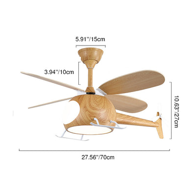 Contemporary Creative Kids Airplane-Shaped Wooden Iron Acrylic LED Downrods Ceiling Fan Light For Bedroom