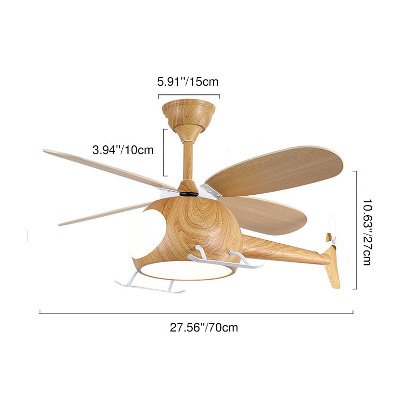 Contemporary Creative Kids Airplane-Shaped Wooden Iron Acrylic LED Downrods Ceiling Fan Light For Bedroom