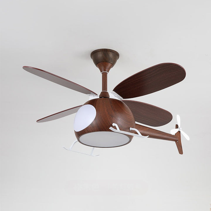 Zeitgenössische kreative Kinder Flugzeug-förmige Holz-Eisen-Acryl-LED-Deckenventilatorlampe für das Schlafzimmer 