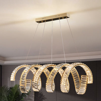 Traditional Luxury Circular Spring-Shaped Stainless Steel Iron Crystal LED Chandeliers Island Light For Dining Room