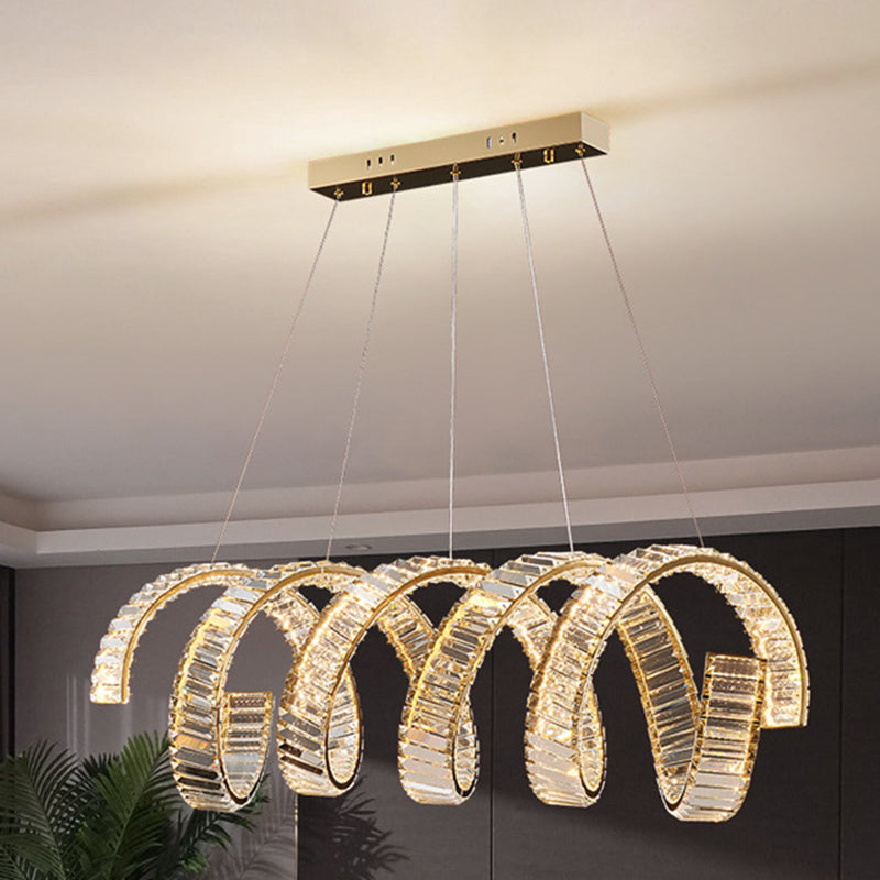Traditional Luxury Circular Spring-Shaped Stainless Steel Iron Crystal LED Chandeliers Island Light For Dining Room