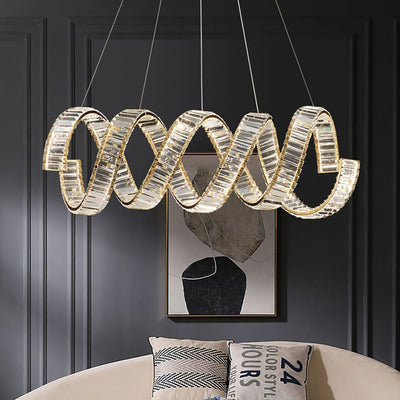 Traditional Luxury Circular Spring-Shaped Stainless Steel Iron Crystal LED Chandeliers Island Light For Dining Room