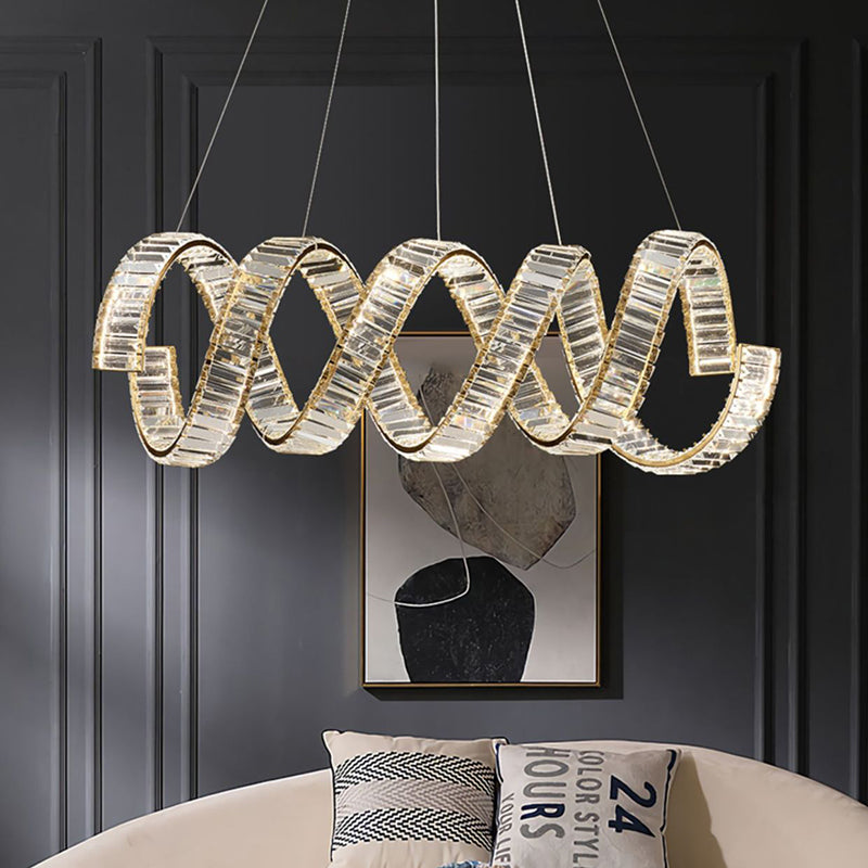 Traditional Luxury Circular Spring-Shaped Stainless Steel Iron Crystal LED Chandeliers Island Light For Dining Room