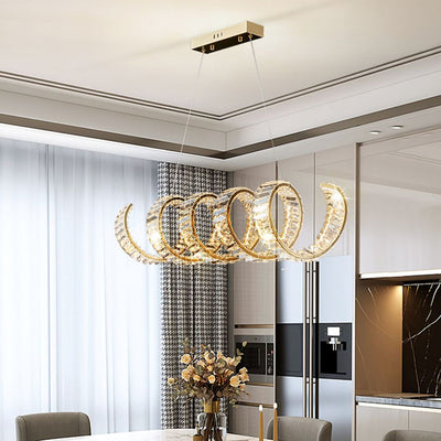 Traditional Luxury Circular Spring-Shaped Stainless Steel Iron Crystal LED Chandeliers Island Light For Dining Room