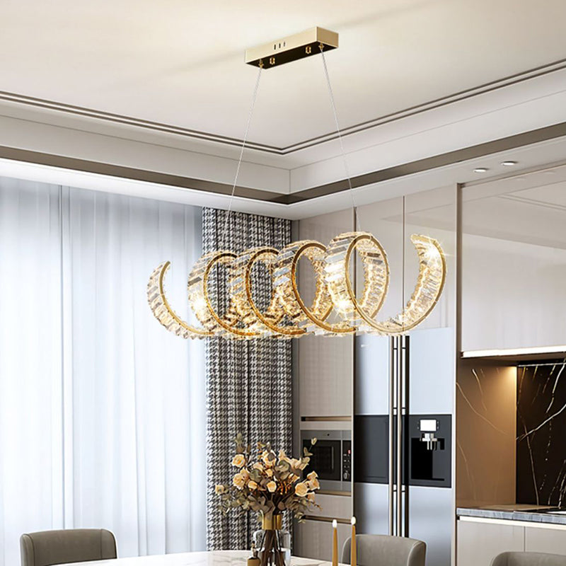 Traditional Luxury Circular Spring-Shaped Stainless Steel Iron Crystal LED Chandeliers Island Light For Dining Room