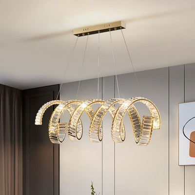 Traditional Luxury Circular Spring-Shaped Stainless Steel Iron Crystal LED Chandeliers Island Light For Dining Room