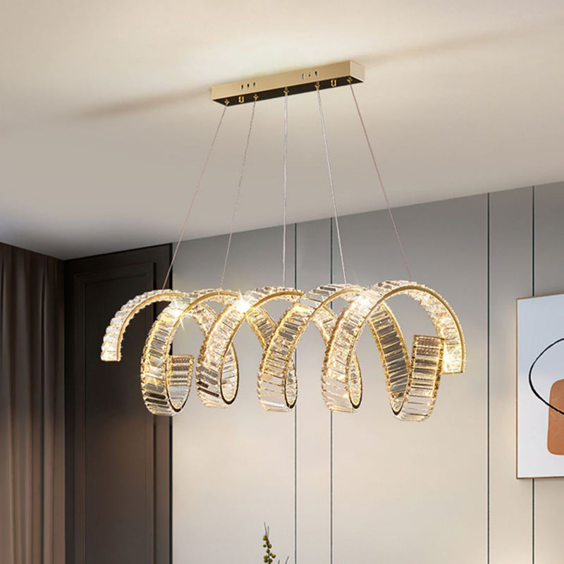 Traditional Luxury Circular Spring-Shaped Stainless Steel Iron Crystal LED Chandeliers Island Light For Dining Room