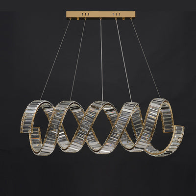 Traditional Luxury Circular Spring-Shaped Stainless Steel Iron Crystal LED Chandeliers Island Light For Dining Room