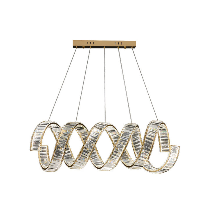 Traditional Luxury Circular Spring-Shaped Stainless Steel Iron Crystal LED Chandeliers Island Light For Dining Room