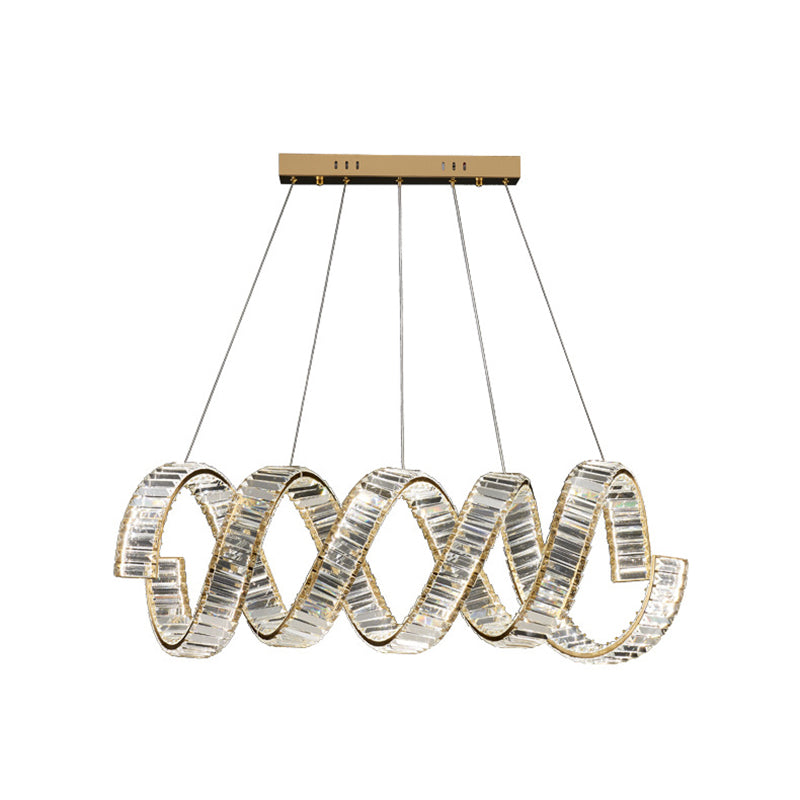 Traditional Luxury Circular Spring-Shaped Stainless Steel Iron Crystal LED Chandeliers Island Light For Dining Room