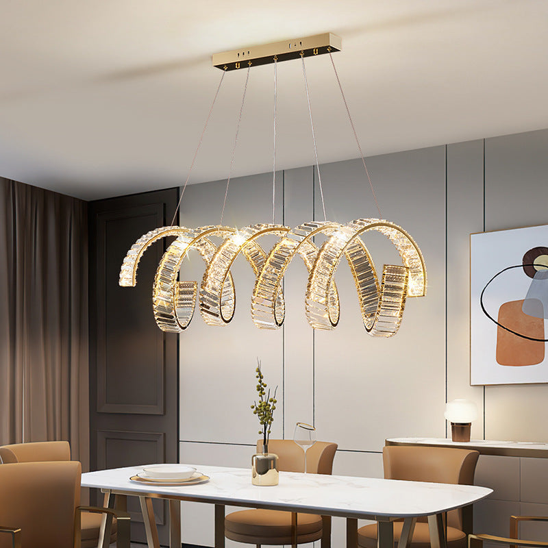 Traditional Luxury Circular Spring-Shaped Stainless Steel Iron Crystal LED Chandeliers Island Light For Dining Room