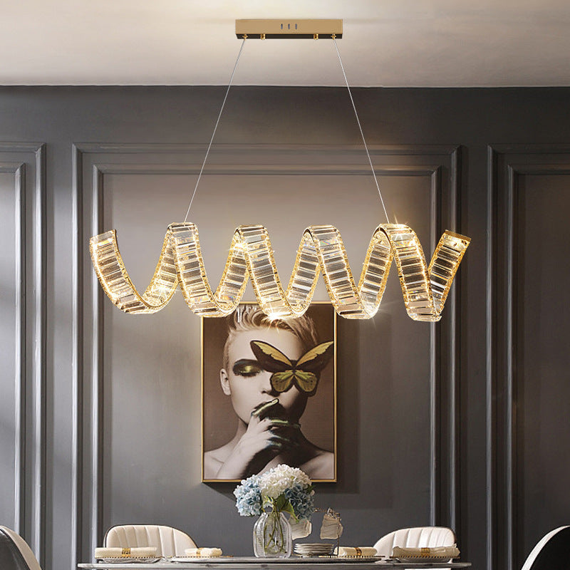 Traditional Luxury Circular Spring-Shaped Stainless Steel Iron Crystal LED Chandeliers Island Light For Dining Room