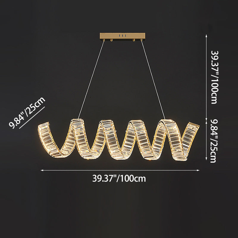 Traditional Luxury Circular Spring-Shaped Stainless Steel Iron Crystal LED Chandeliers Island Light For Dining Room