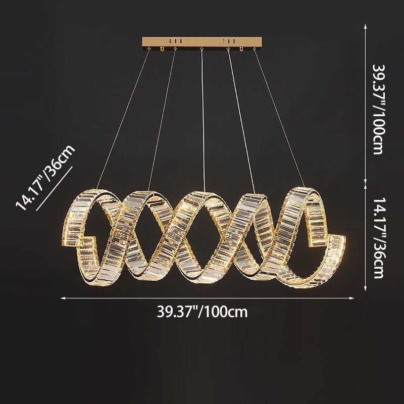 Traditional Luxury Circular Spring-Shaped Stainless Steel Iron Crystal LED Chandeliers Island Light For Dining Room