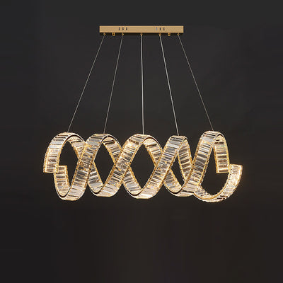 Traditional Luxury Circular Spring-Shaped Stainless Steel Iron Crystal LED Chandeliers Island Light For Dining Room