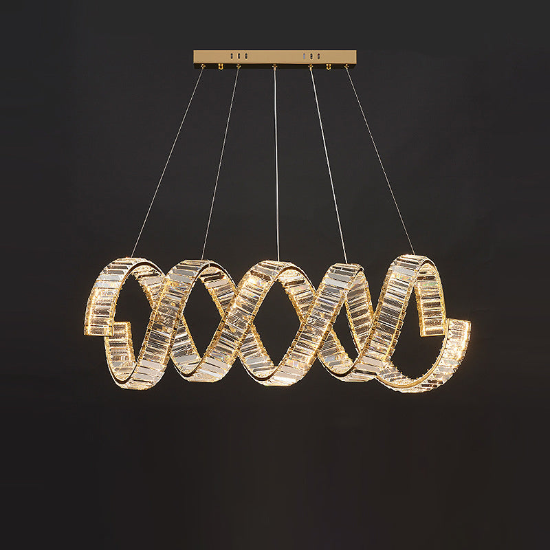 Traditional Luxury Circular Spring-Shaped Stainless Steel Iron Crystal LED Chandeliers Island Light For Dining Room