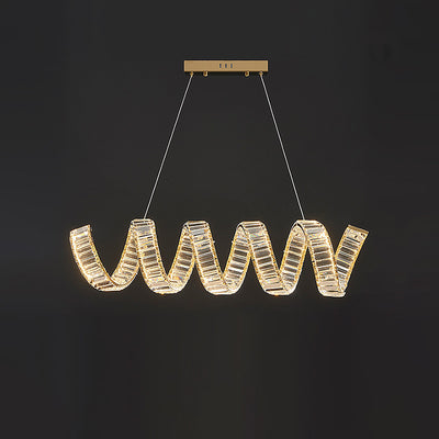 Traditional Luxury Circular Spring-Shaped Stainless Steel Iron Crystal LED Chandeliers Island Light For Dining Room