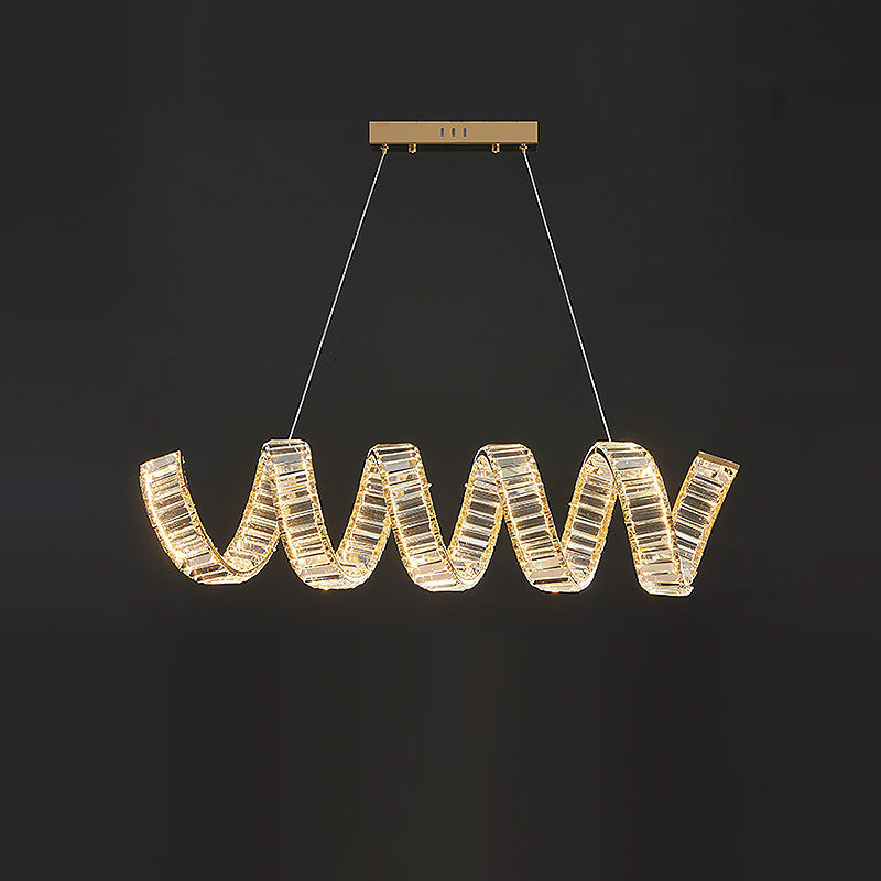 Traditional Luxury Circular Spring-Shaped Stainless Steel Iron Crystal LED Chandeliers Island Light For Dining Room