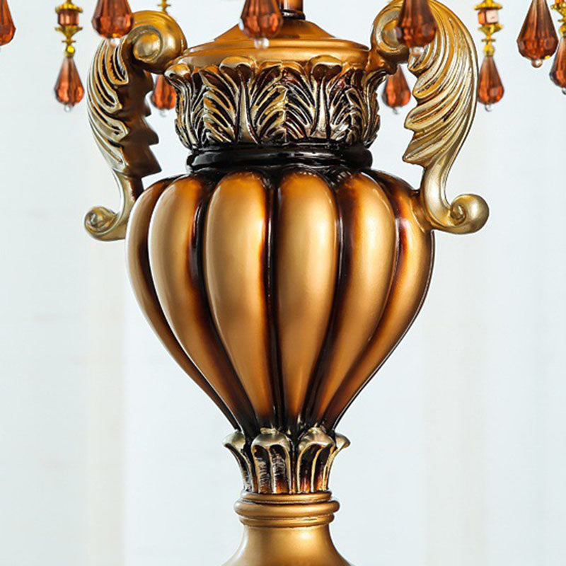 Traditional Luxury Flower-Shaped Cylindrical Metal Resin Fabric 1-Light Table Lamp For Bedroom