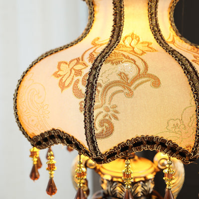 Traditional Luxury Flower-Shaped Cylindrical Metal Resin Fabric 1-Light Table Lamp For Bedroom