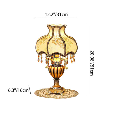 Traditional Luxury Flower-Shaped Cylindrical Metal Resin Fabric 1-Light Table Lamp For Bedroom