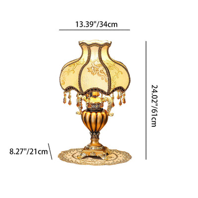 Traditional Luxury Flower-Shaped Cylindrical Metal Resin Fabric 1-Light Table Lamp For Bedroom