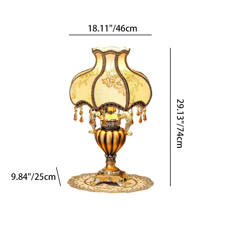 Traditional Luxury Flower-Shaped Cylindrical Metal Resin Fabric 1-Light Table Lamp For Bedroom