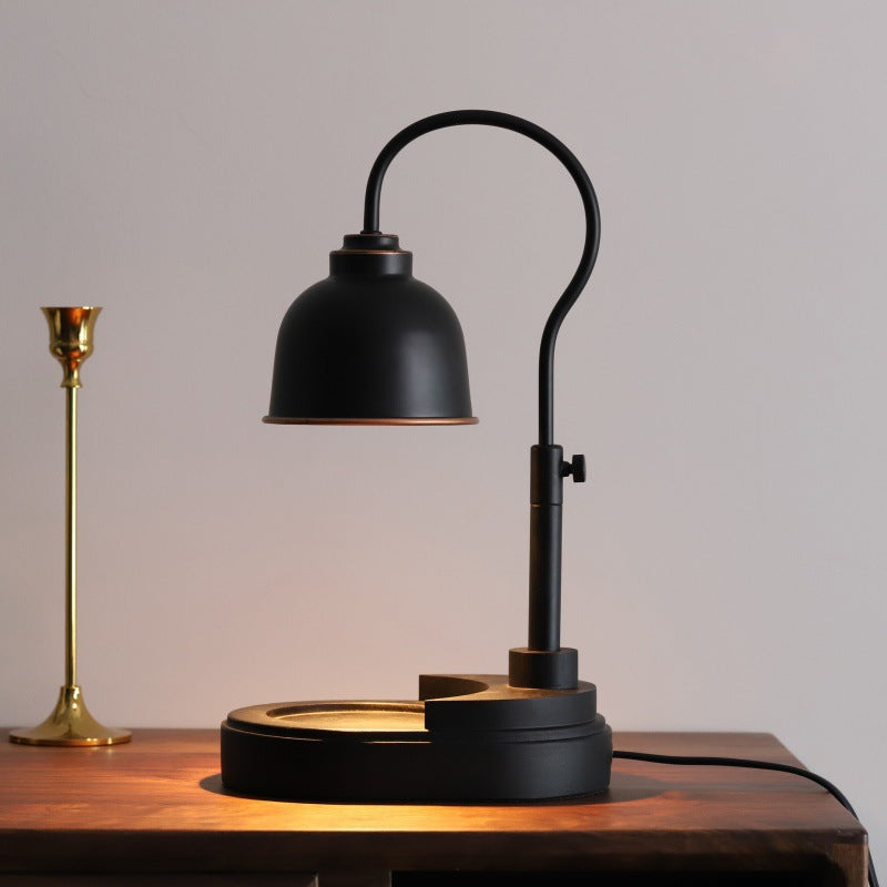 Contemporary Nordic Liftable Round Metal Rubber Wood 1-Light Melting Wax Table Lamp For Bedroom