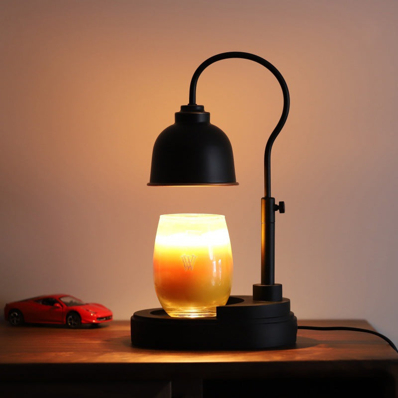 Contemporary Nordic Liftable Round Metal Rubber Wood 1-Light Melting Wax Table Lamp For Bedroom