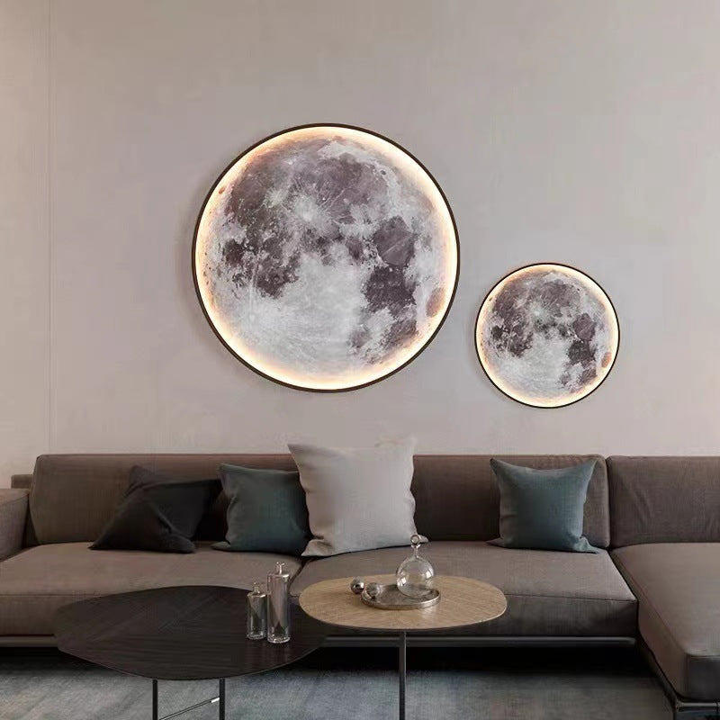 Contemporary Creative Round Moon Pattern Iron Acrylic LED Wall Sconce Lamp For Bedroom
